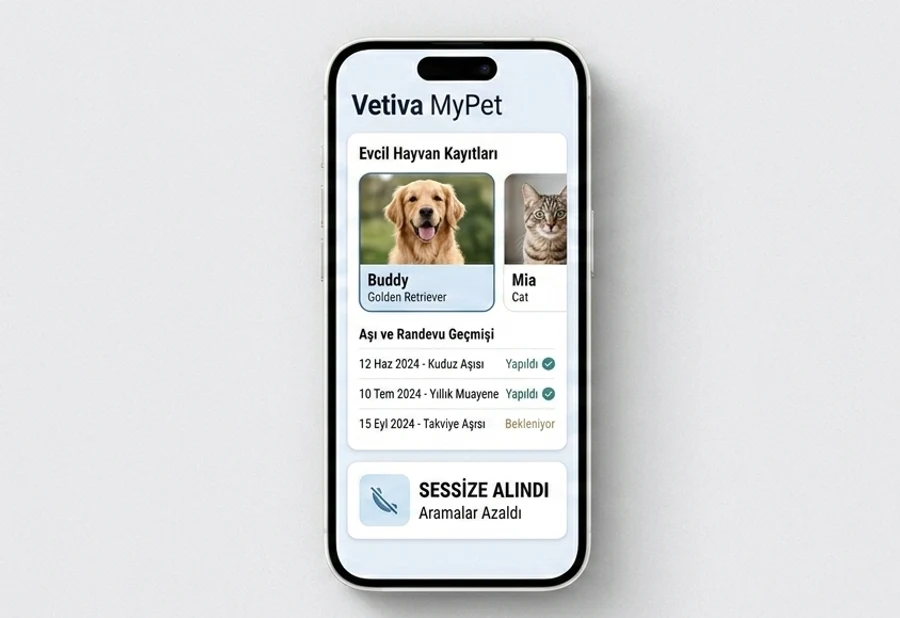 Vetiva MyPet uygulaması bir telefon ekranında açık